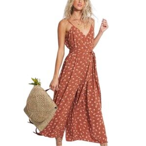 Billabong Rust Floral Jumpsuit with Tie Waist